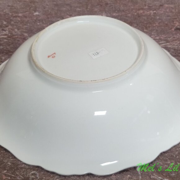 Antique German Hand Painted Large Roses & Gold Scalloped 10 Inch Bowl - Picture 6 of 7